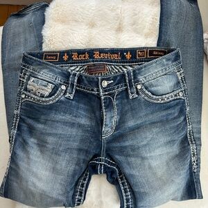 Rock Revival Laney Blue Faded Skinny Jeans with Contrast Stitching